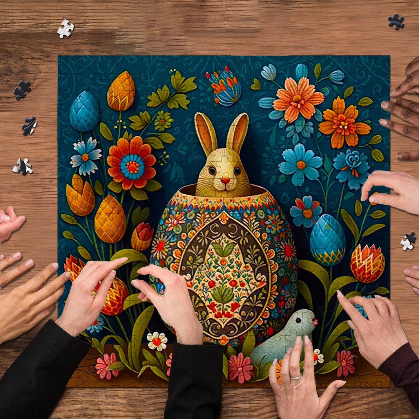 Bunny among Easter eggs | 1000-Piece Wooden Jigsaw Puzzle